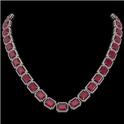84.94 ctw Ruby & Diamond Micro Pave Halo Necklace 10k White Gold - REF-930A2N
