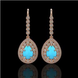 7.95 ctw Turquoise & Diamond Victorian Earrings 14K Rose Gold - REF-241R5K