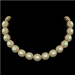 91.75 ctw Certified Opal & Diamond Victorian Necklace 14K Yellow Gold - REF-3090R4K