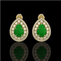 7.74 ctw Jade & Diamond Victorian Earrings 14K Yellow Gold - REF-218G2W