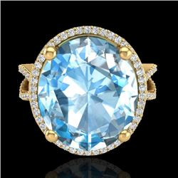 12 ctw Sky Blue Topaz & Micro Pave VS/SI Diamond Ring 18k Yellow Gold - REF-84R2K