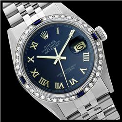 Rolex Men's Stainless Steel, QuickSet, Roman Dial with Diam/Sapphire Bezel