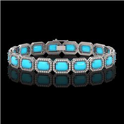 23.66 ctw Turquoise & Diamond Micro Pave Halo Bracelet 10k White Gold - REF-345Y5X