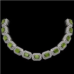 58.5 ctw Tourmaline & Diamond Victorian Bracelet 14K White Gold - REF-1623X3A