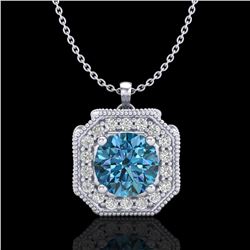 1.54 ctw Fancy Intense Blue Diamond Art Deco Necklace 18k White Gold - REF-216R4K