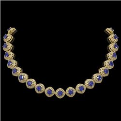 82.17 ctw Sapphire & Diamond Victorian Necklace 14K Yellow Gold - REF-1800A2N