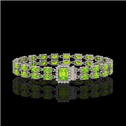 16.92 ctw Peridot & Diamond Bracelet 14K White Gold - REF-236H4R