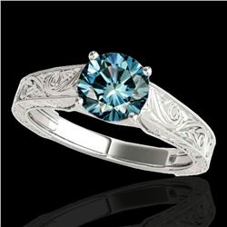 1 ctw SI Certified Fancy Blue Diamond Solitaire Ring 10k White Gold - REF-114X5A