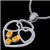 Image 1 : 3 ctw Citrine & Micro Pave Designer Heart Necklace 14k White Gold - REF-134H5R