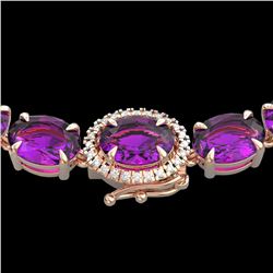 72 ctw Amethyst & VS/SI Diamond Micro Pave Necklace 14k Rose Gold - REF-281G8W