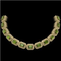 130.05 ctw Tourmaline & Diamond Victorian Necklace 14K Yellow Gold - REF-3619A6N