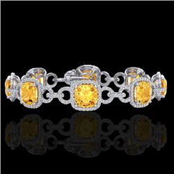 30 ctw Citrine & Micro VS/SI Diamond Certified Bracelet 14k White Gold - REF-368W9H