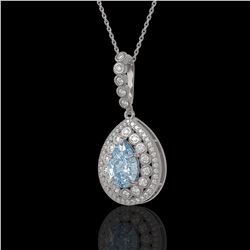 3.77 ctw Aquamarine & Diamond Victorian Necklace 14K White Gold - REF-160N2F