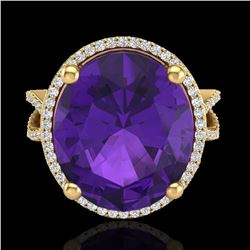 10 ctw Amethyst & Micro Pave VS/SI Diamond Ring 18k Yellow Gold - REF-80W2H
