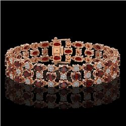 24.68 ctw Garnet & Diamond Bracelet 10K Rose Gold - REF-227H3R