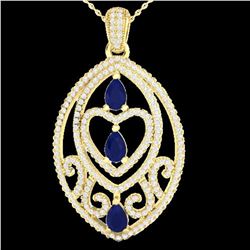 3.50 ctw Sapphire & Micro VS/SI Diamond Heart Necklace 18k Yellow Gold - REF-218W2H
