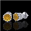 Image 2 : 2.04 ctw Intense Fancy Yellow Diamond Art Deco Earrings 18k White Gold - REF-290G9W