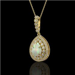 4.14 ctw Certified Opal & Diamond Victorian Necklace 14K Yellow Gold - REF-139N3F