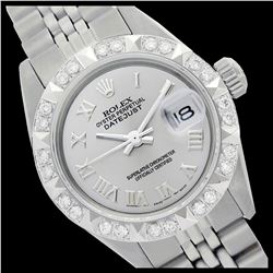Rolex Men's Stainless Steel, QuickSet, Roman Dial with Pyrimid Diam Bezel