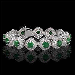 37.35 ctw Emerald & Diamond Victorian Bracelet 14K White Gold - REF-956G8W