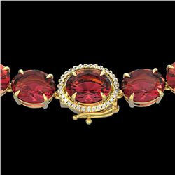 145 ctw Pink Tourmaline & VS/SI Diamond Micro Necklace 14k Yellow Gold - REF-2472H8R