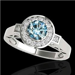 1.75 ctw SI Certified Fancy Blue Diamond Halo Ring 10k White Gold - REF-167N8F