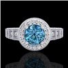 Image 2 : 1.53 ctw Fancy Intense Blue Diamond Art Deco Ring 18k White Gold - REF-236X4A