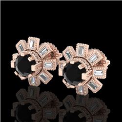 1.77 ctw Fancy Black Diamond Art Deco Stud Earrings 18k Rose Gold - REF-118Y2X