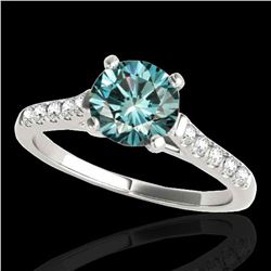 1.45 ctw SI Certified Fancy Blue Diamond Solitaire Ring 10k White Gold - REF-163F6M