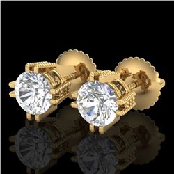 1.07 ctw VS/SI Diamond Solitaire Art Deco Stud Earrings 18k Yellow Gold - REF-200R2K