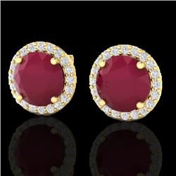 4 ctw Ruby & Halo VS/SI Diamond Certified Micro Earrings 18k Yellow Gold - REF-80W2H