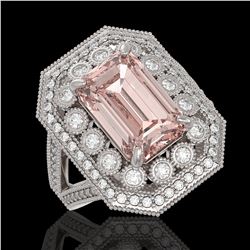 6.08 ctw Certified Morganite & Diamond Victorian Ring 14K White Gold - REF-226G4W