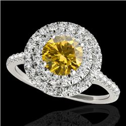 1.5 ctw Certified SI Intense Yellow Diamond Halo Ring 10k White Gold - REF-197K8Y