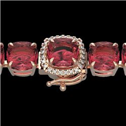 40 ctw Pink Tourmaline & Micro Diamond Bracelet 14k Rose Gold - REF-476R5K