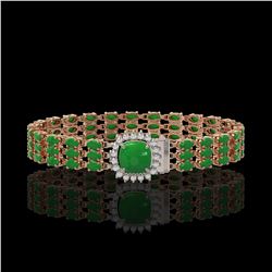 20.93 ctw Jade & Diamond Bracelet 14K Rose Gold - REF-281Y8X