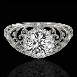 1.22 ctw Certified Diamond Solitaire Halo Ring 10k White Gold - REF-177G3W