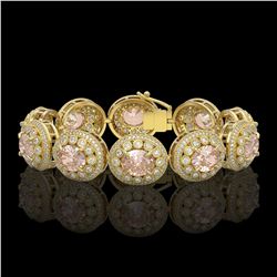 40.92 ctw Morganite & Diamond Victorian Bracelet 14K Yellow Gold - REF-1709F3M