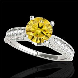 1.5 ctw Certified SI Intense Yellow Diamond Antique Ring 10k White Gold - REF-259G3W