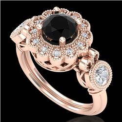 1.5 ctw Fancy Black Diamond Art Deco 3 Stone Ring 18k Rose Gold - REF-170A2N