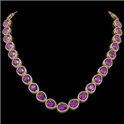 43.2 ctw Amethyst & Diamond Micro Pave Halo Necklace 10k Yellow Gold - REF-603K3Y