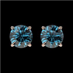 1.08 ctw Certified Intense Blue Diamond Stud Earrings 10k Rose Gold - REF-71W2H