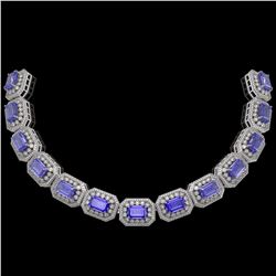 112.65 ctw Tanzanite & Diamond Victorian Necklace 14K White Gold - REF-5818N2F