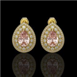 7.94 ctw Morganite & Diamond Victorian Earrings 14K Yellow Gold - REF-339F5M