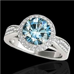 2.15 ctw SI Certified Fancy Blue Diamond Halo Ring 10k White Gold - REF-231H8R