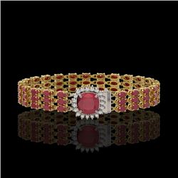 31.91 ctw Ruby & Diamond Bracelet 14K Yellow Gold - REF-307H8R