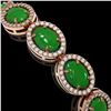 Image 3 : 21.78 ctw Jade & Diamond Micro Pave Halo Bracelet 10k Rose Gold - REF-250R9K