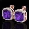 Image 1 : 12 ctw Amethyst & Micro Pave VS/SI Diamond Earrings 14k Rose Gold - REF-78W2H