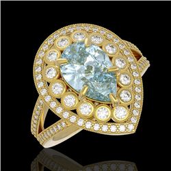 3.82 ctw Certified Aquamarine & Diamond Victorian Ring 14K Yellow Gold - REF-168N8F