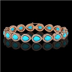 13.19 ctw Turquoise & Diamond Micro Pave Halo Bracelet 10k Rose Gold - REF-305H8R
