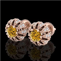 2.01 ctw Intense Fancy Yellow Diamond Art Deco Earrings 18k Rose Gold - REF-210N9F